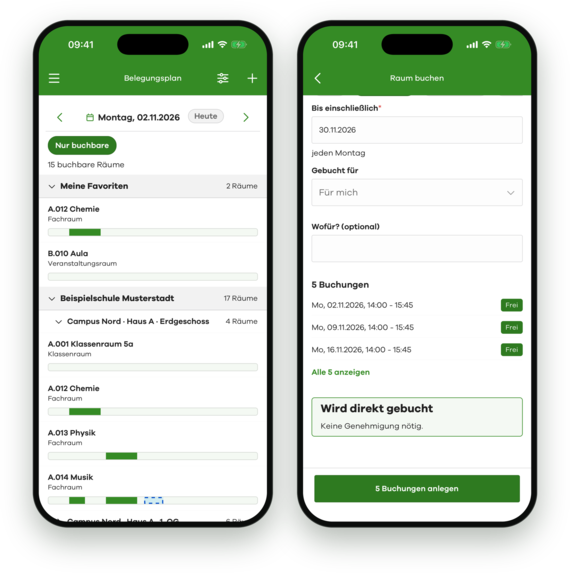 Raumbuchung in der edjufy Mobile App: Belegungsplan und Serienbuchung auf dem iPhone