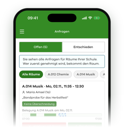 Offene Raumanfragen in der edjufy Mobile App zum Genehmigen
