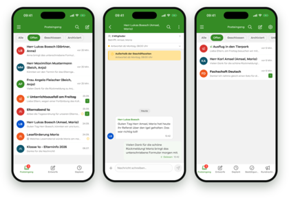 Schulmessenger von edjufy in der App: Unterhaltungen zwischen Lehrkraft und Eltern