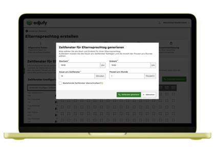 Zeitfenster für den Elternsprechtag automatisch generieren in edjufy auf einem Laptop